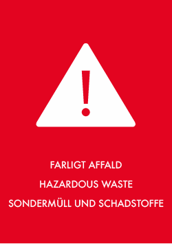 Piktogram på tre sprog med Farligt Affald Piktogram på tre sprog med Farligt Affald