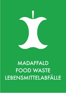 Piktogram på tre sprog med Madaffald Piktogram på tre sprog med Madaffald