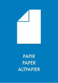 Piktogramm in drei Sprachen mit Altpapier Piktogramm in drei Sprachen mit Altpapier