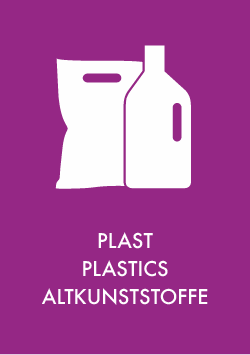 Piktogram på tre sprog med Plast Piktogram på tre sprog med Plast