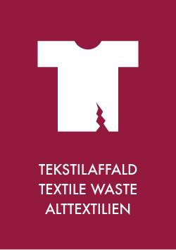 Piktogram på tre sprog med Tekstilaffald Piktogram på tre sprog med Tekstilaffald